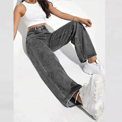 Pantalon en Denim ample à jambes larges pour femmes, vêtement européen et américain, amincissant, taille haute, assorti avec tout, nouvelle collection 2025