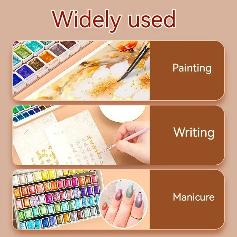 Ensemble de peinture d'interconnexion solide nacré, pigments d'interconnexion scintillants pour le dessin, la peinture, l'écriture, l'art, les fournitures scolaires, 12-60 couleurs