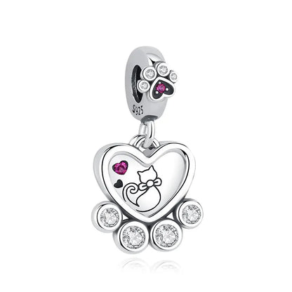 Original 925 en argent Sterling breloque perle amour chien chat patte Panda luciole pendentif breloques idéal pour bracelet colliers femmes bijoux