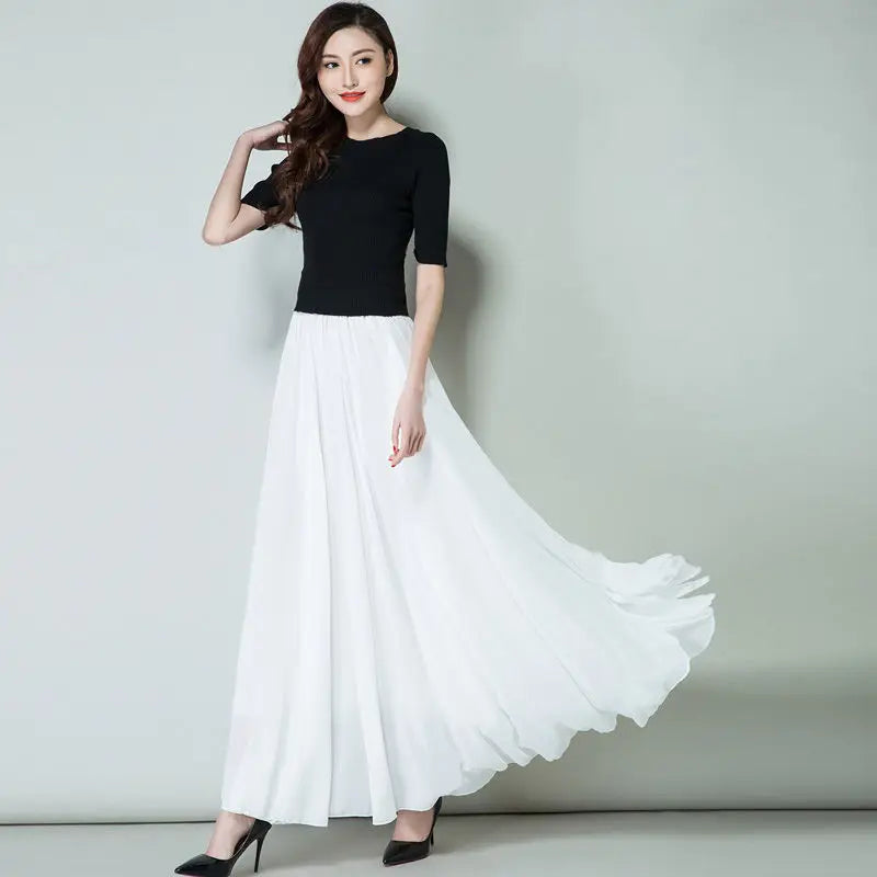 2025 printemps jupe 3 couches en mousseline de soie jupes longues pour femmes élégant décontracté taille haute Boho plage Maxi jupes Saias Femme 80/90/100 cm