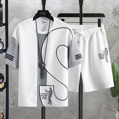 Ensemble de T-shirt et Short de dehors pour Homme, Vêtement de Travail Imprimé, Gaufré, Tenue 2 Pièces, Coupe Régulière Basique