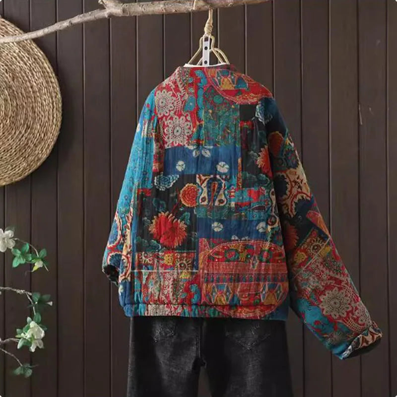 Manteau en coton imprimé de style  rétro pour femme, manches chauve-souris
