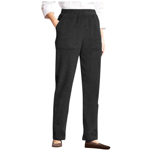Pantalon en velours côtelé pour femme, décontracté, taille haute, jambe droite, couleur unie, pantalon Baggy confortable avec poches