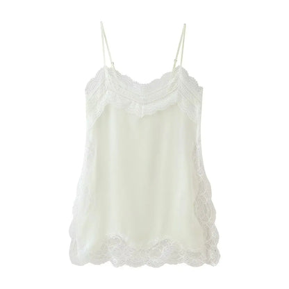 TRAFZA femmes mode d'été col en v dentelle épissé fendu fronde haut femme Sexy dos nu réglable bandoulière décontracté Camisole