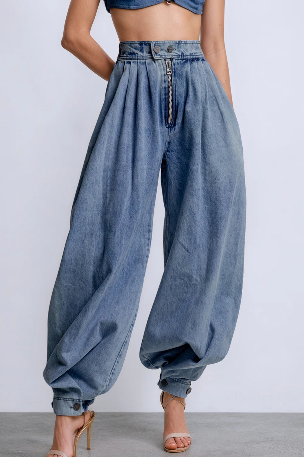 Femmes Cargo jean décontracté taille haute fermeture éclair Denim Bloomers pantalon ample Vintage Streetwear froncé basique jean pantalon 2025