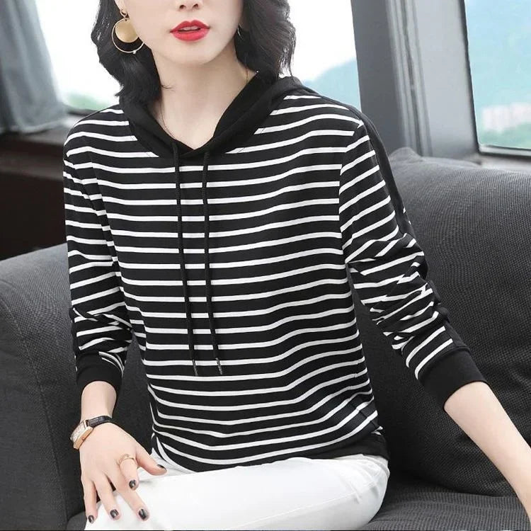 T-shirt surdimensionné à capuche à rayures pour femmes, robe spéciale, haut d'été, t-shirt à manches, vêtements pour femmes