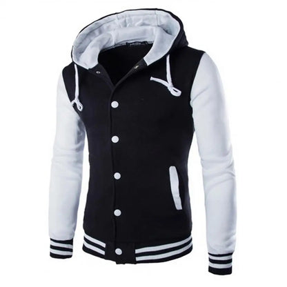 Veste à capuche pour hommes, printemps-automne, Patchwork de couleurs, manteau avec cordon de serrage, manches longues, simple boutonnage, manteau de Baseball, Streetwear