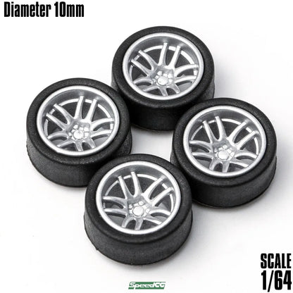 SpeedCG-Roues ABS 1/64 avec caoutchouc, pièces modifiées de type K, diamètre 10mm, pour modèle de voiture de course, véhicule jouet Hotwheels Tomica