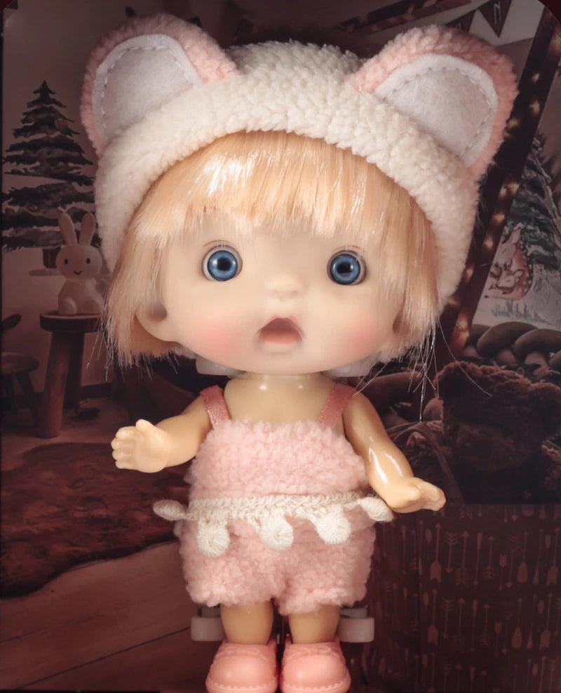 BJD poupées pour filles 10cm OB11 Mini poupée 3D yeux bleus verts Kawaii jouets de poche mignon Surprise visage vêtements filles jouet cadeau d'anniversaire