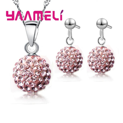 Ensembles de bijoux en argent regardé 925 pour femmes et filles, cadeaux de mariage, cristal autrichien pavé, collier boule CZ Chang, boucles d'oreilles créoles, patients