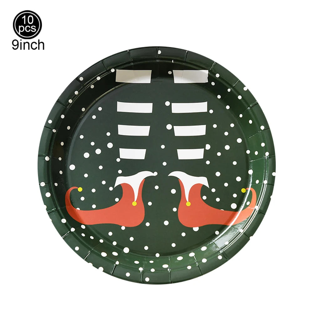 Fournitures de noël, bannière joyeux noël, ballon, bouteille de vin, autocollants, assiettes en papier jetables, pailles, décorations de fête de noël