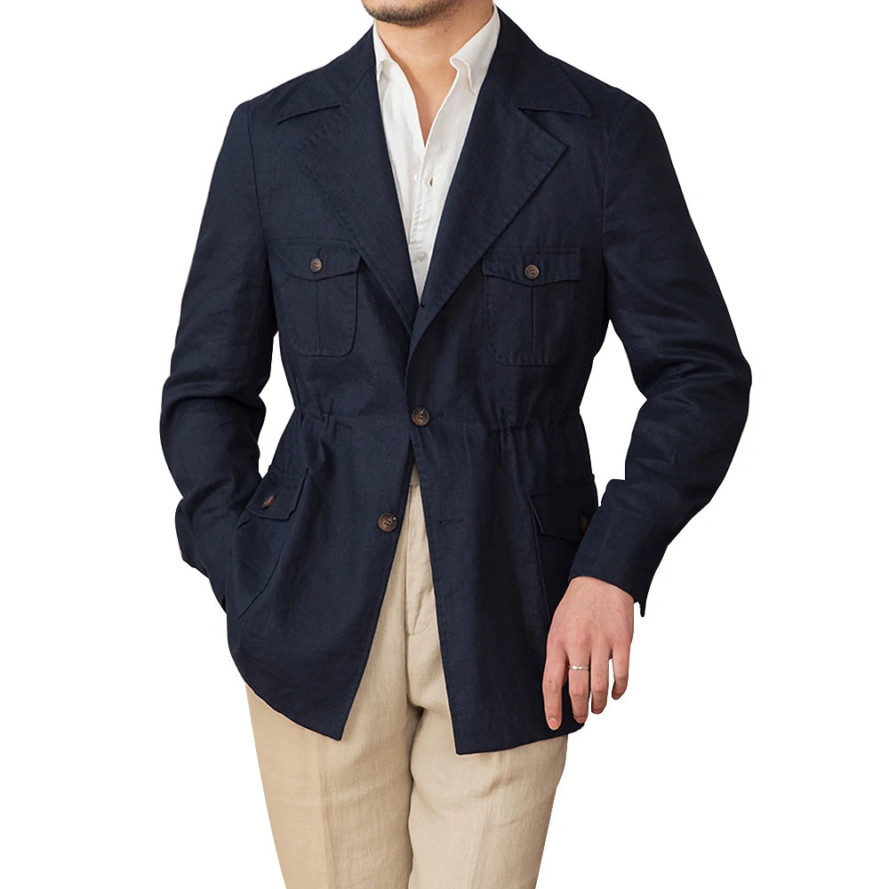 Veste en lin simple boutonnage col à revers coupe ajustée lin costumes pour hommes veste d'été Blazer (juste une veste)