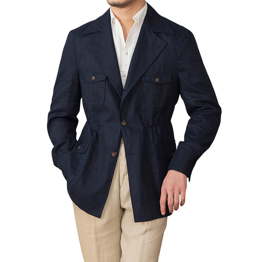 Veste en lin simple boutonnage col à revers coupe ajustée lin costumes pour hommes veste d'été Blazer (juste une veste)