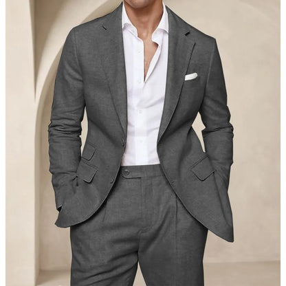 Costume deux pièces en lin pour hommes, Cool, respirant, élégant, mode, Design Slim, robe de mariée, vêtements de travail, confortable, nouveau, été
