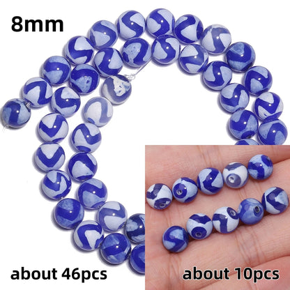 Perles rondes en agate Dzi naturelle, prière tibétaine, prairie mystique, perles pour bijoux, bricolage exécutif, accessoires de bracelet vintage, 6mm, 8mm, 10mm
