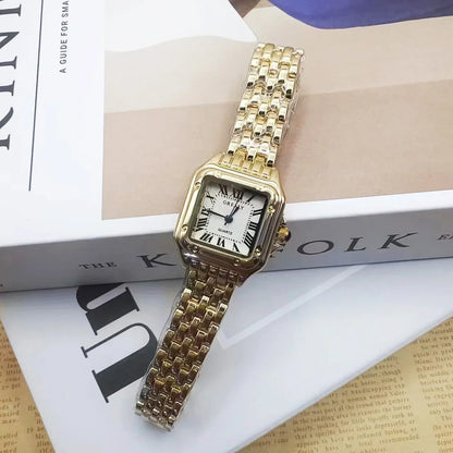 Montre-bracelet à quartz carrée pour femme, bracelet en acier simple, argent