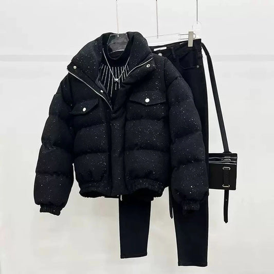 Veste en Coton Ciel Étoilé pour Homme, Col Montant, Carillon Épais, Décontracté, Chaud, Court, Haut de Gamme, Hiver