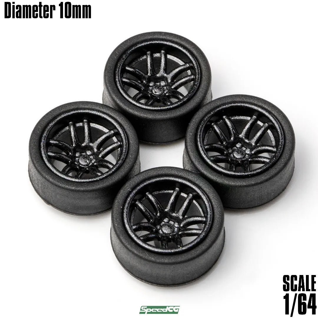 SpeedCG-Roues ABS 1/64 avec caoutchouc, pièces modifiées de type K, diamètre 10mm, pour modèle de voiture de course, véhicule jouet Hotwheels Tomica