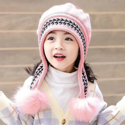 3-10 ans chapeau d'hiver nouveau épais chaud filles chapeau chaud tricoté enfants chapeaux oreille Protection chaude bébé chapeaux bonnets Bonnet