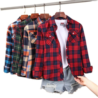 Nouvelles chemises à carreaux pour femmes M-5XL chemisier en coton pour femmes à manches longues chemise à carreaux Slim col rabattu chemisiers pour femmes chemises