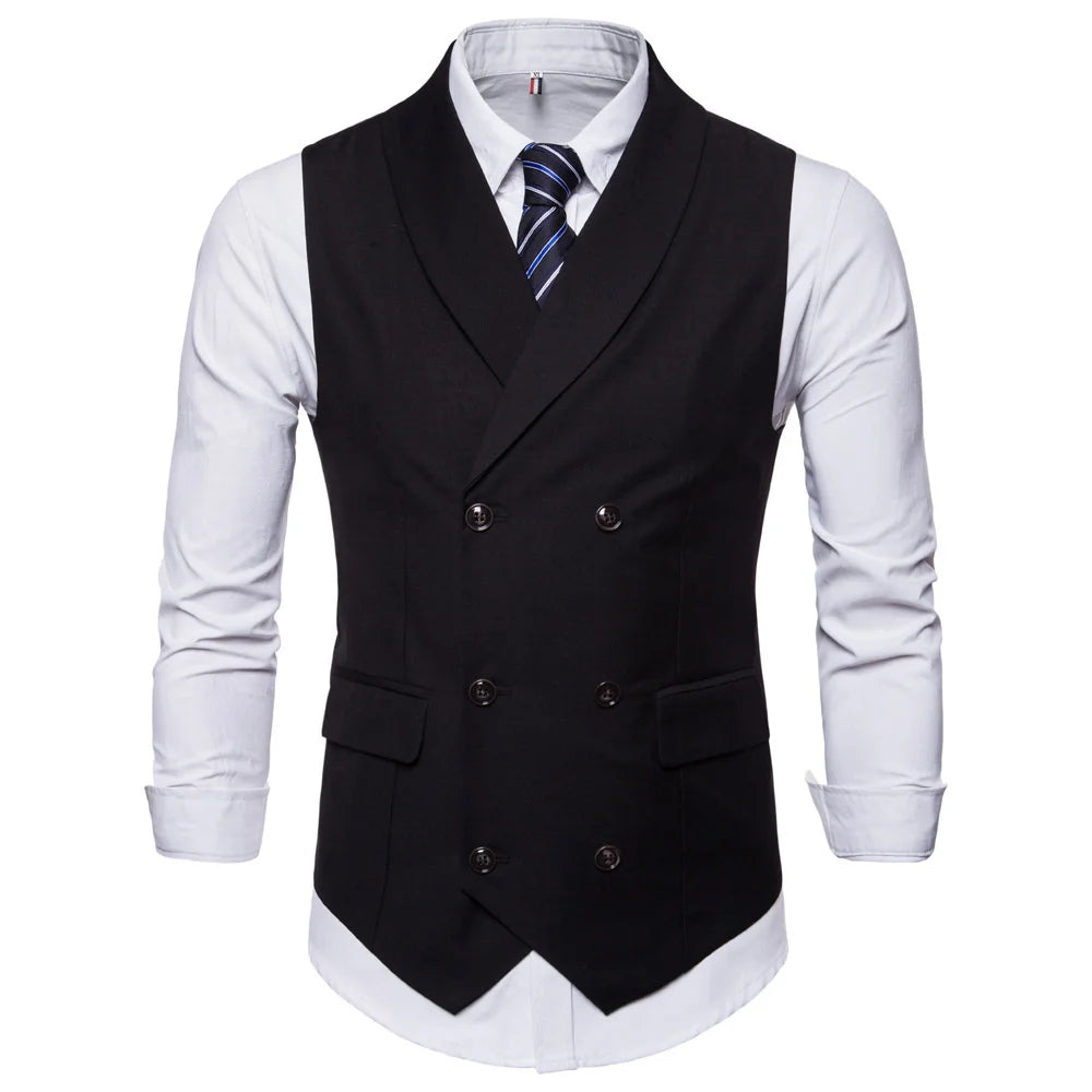 # 4822 hommes costume gilet couleur unie robe gilet mâle Double boutonnage gilet coupe ajustée formel sans manches hommes gilets grande taille 4XL