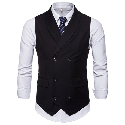 # 4822 hommes costume gilet couleur unie robe gilet mâle Double boutonnage gilet coupe ajustée formel sans manches hommes gilets grande taille 4XL