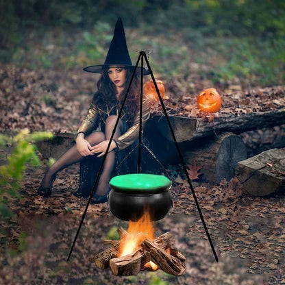 Grand chaudron de sorcière sur trépied, décor d'extérieur pour Halloween, seau à bonbons avec lumières, décor de fête de carnaval d'horreur de feu de joie d'halloween