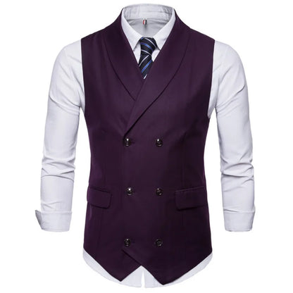 # 4822 hommes costume gilet couleur unie robe gilet mâle Double boutonnage gilet coupe ajustée formel sans manches hommes gilets grande taille 4XL