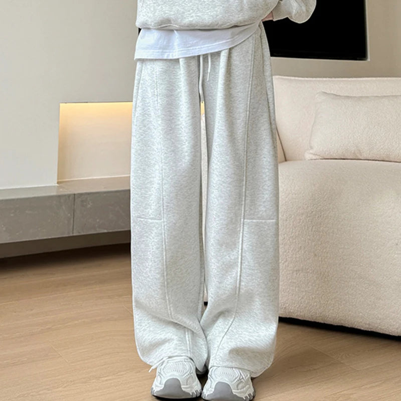 Cordon jambe large pantalons de sport femmes automne hiver doux solide poches pantalons de survêtement femme élastique taille haute pantalon femme