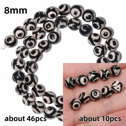 Perles rondes en agate Dzi naturelle, prière tibétaine, prairie mystique, perles pour bijoux, bricolage exécutif, accessoires de bracelet vintage, 6mm, 8mm, 10mm