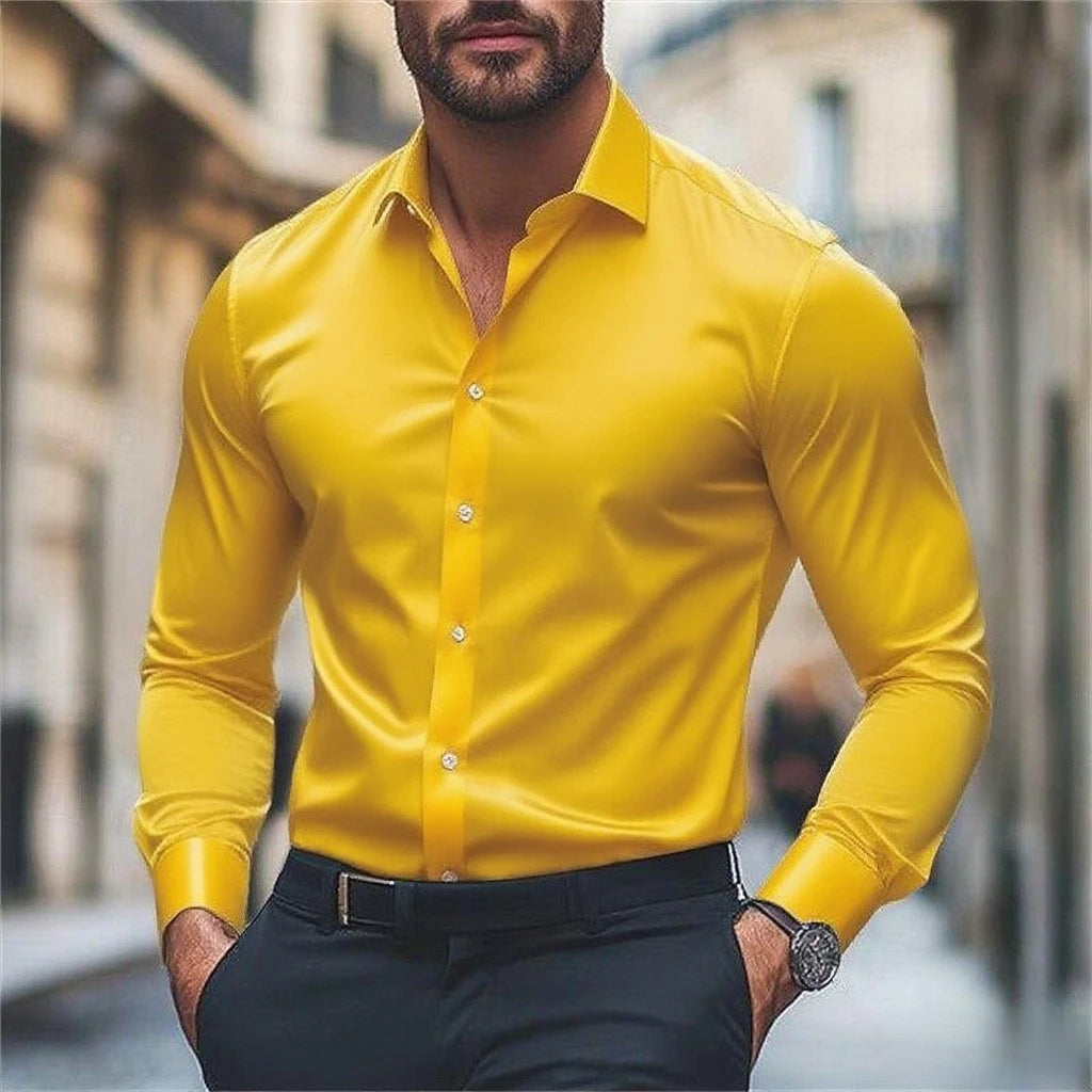 Chemise homme décontracté confort couleur unie vacances de mariage chemise à manches longues luxe Royal haut à revers grande taille expédition rapide
