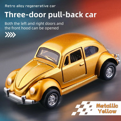 Modèle de voiture classique Beetle mini voiture en alliage à traction, trois portes peuvent être ouvertes à l'échelle 1:60, cadeaux pour garçons adultes et enfants