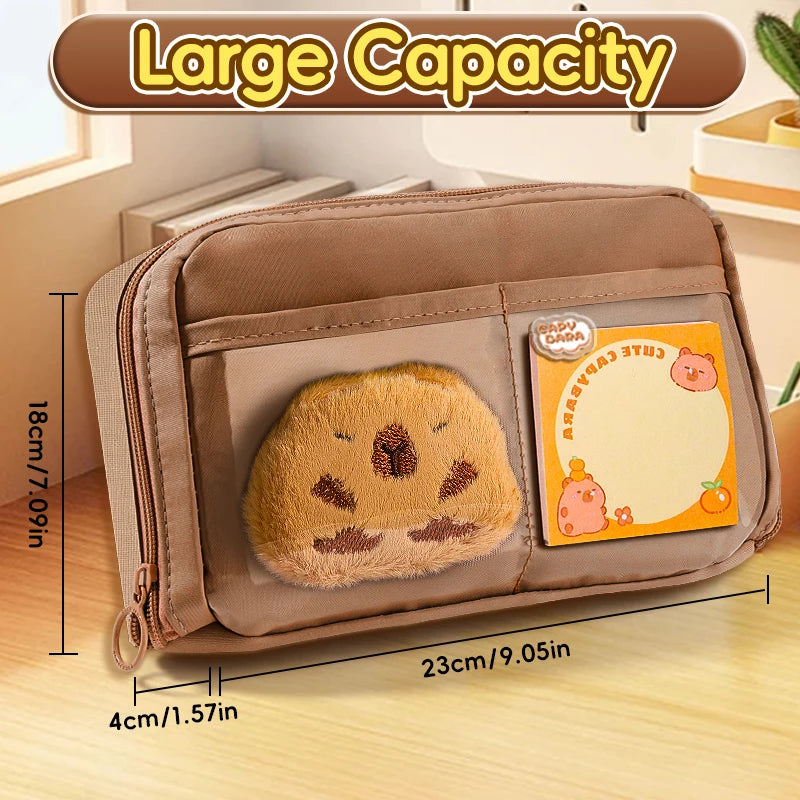 Ensemble de trousse à crayons Capybara avec fournitures, Kit de papeterie 6/9/14/16 pièces, comprend un support, une stylo, un porte-clés, des autocollants, une broche, des Clips pour Hobbis