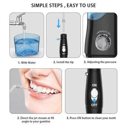 Hydropulseur professionnel 600ML avec 7 buses, irrigateur buccal à haute impulsion pour le blanchiment des dents, les accolades, les Implants, soins des gencives portables