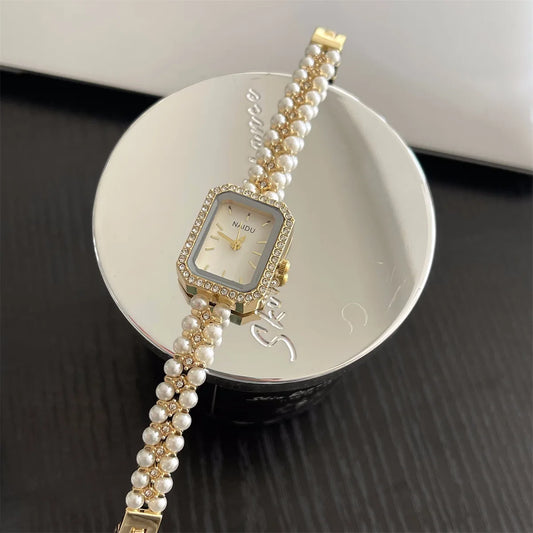 Perle de luxe cloutée Bracelet femmes montre dames cadeau Bracelet montres mode Quartz