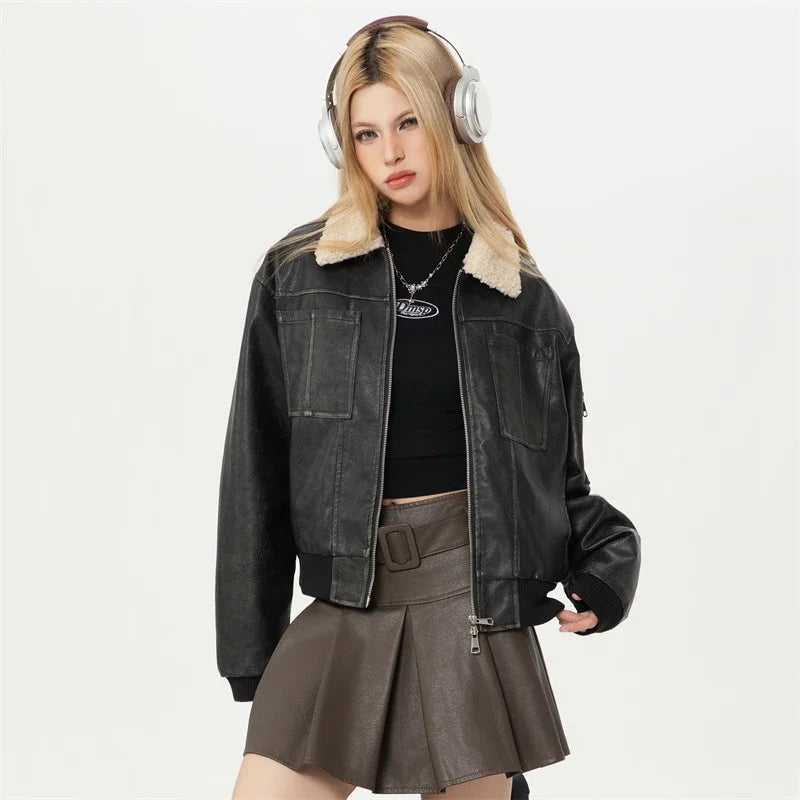 Veste d'extérieur en fausse fourrure pour femme, vestes de moto en cuir pour femme, manteau d'extérieur pour femme, offres Chester, nouveau, hiver, 2024