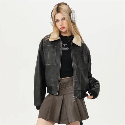 Veste d'extérieur en fausse fourrure pour femme, vestes de moto en cuir pour femme, manteau d'extérieur pour femme, offres Chester, nouveau, hiver, 2024