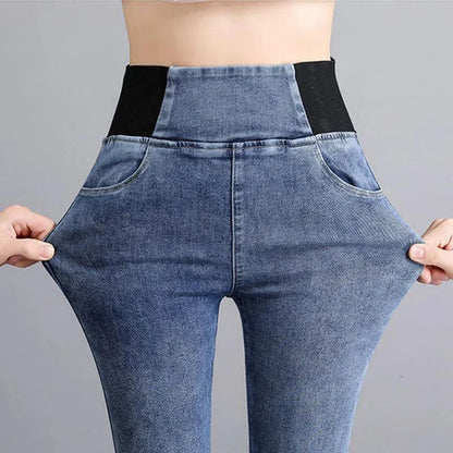 PTKPCC nouveau taille élastique jean moulant femmes printemps mince Stretch Denim pantalon Vintage crayon Vaqueros maman pantalons De Mujer