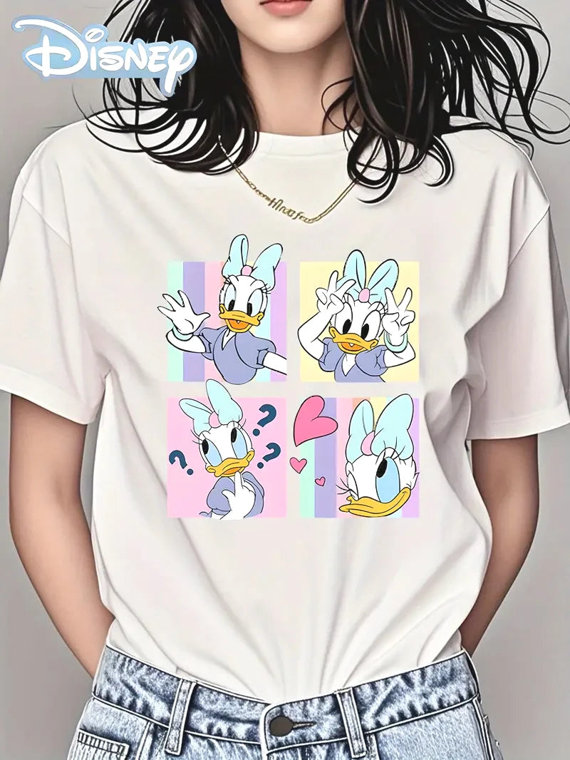 Femmes Daisy Duck T-shirt Filles Couple Unisexe Coton T-shirt Décontracté Col Rond Hauts Décontracté À La Mode Surdimensionné Manches Courtes Vêtements