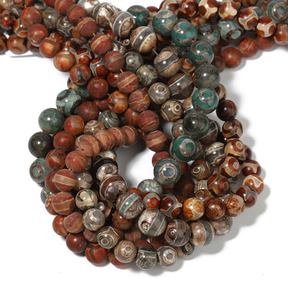 Perles rondes de football tibétaines en pierre naturelle d'agate DZI, 8mm 10mm, entretoise ample ronde pour la fabrication de bijoux, accessoires de bracelet à faire soi-même