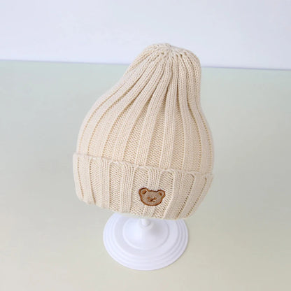 Chapeau de bébé brodé d'ours de dessin animé coréen, doux et chaud pour enfants garçons et filles, Bonnet d'hiver tricoté pour enfants