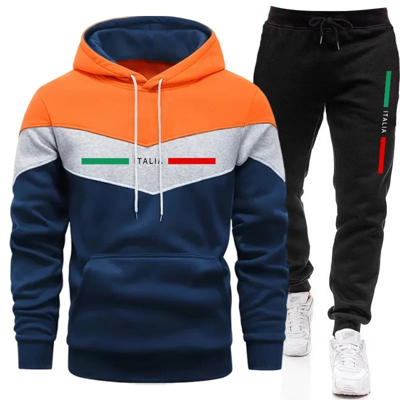 Automne hiver hommes sport survêtement ensemble sweat à capuche décontracté mode urbaine survêtement à capuche pantalons de survêtement italie imprimé tenues