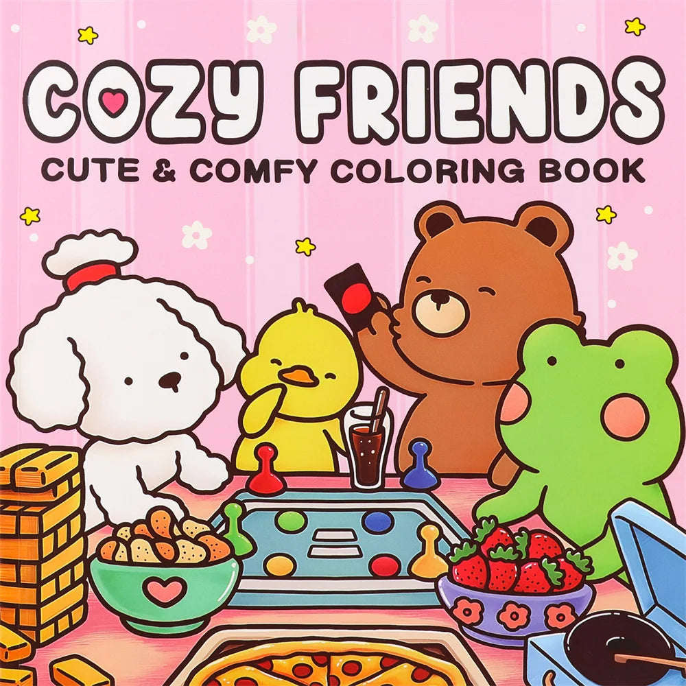 FUZZY FRIENDS Livre de coloriage mignon et confortable pour adultes et adolescents avec des créatures adorables dans des moments Hygge confortables pour la relaxation