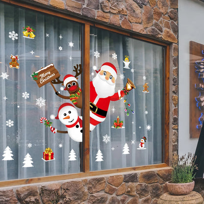 Autocollants de fenêtre de noël, autocollants muraux du père noël, décoration de joyeux noël pour la maison 2025, fournitures de nouvel an Navidad Natal