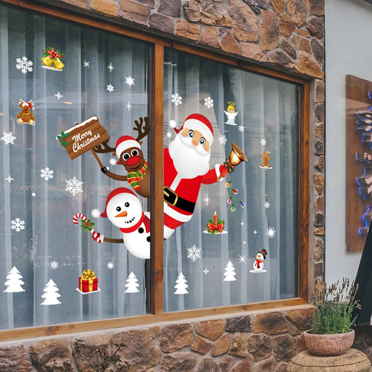 Autocollants de fenêtre de noël, autocollants muraux du père noël, décoration de joyeux noël pour la maison 2025, fournitures de nouvel an Navidad Natal