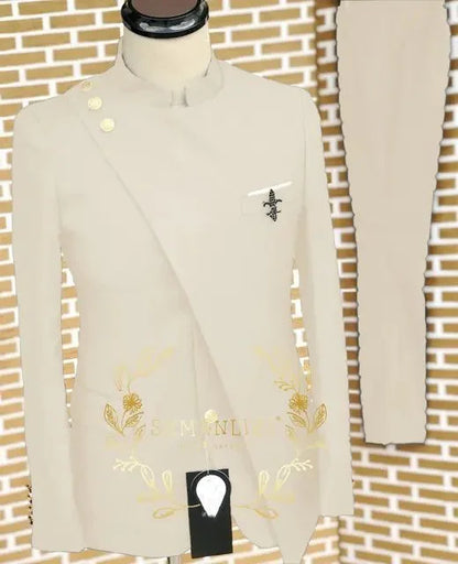 Costume européen et américain pour hommes, grande taille, col montant et col incliné, robe d'affaires, Banquet, Cocktail, robe d'hébergement, ensemble deux pièces