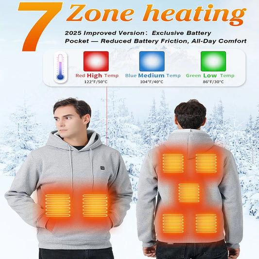 Nouveau sweat à capuche chauffant USB Intelligent pour hommes femmes hiver 7 zones corail polaire à capuche vêtements chauffants vêtements de sport thermiques en plein air