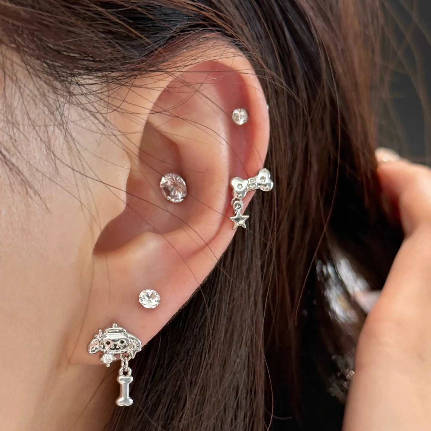 Boucles d'oreilles en argent pour femmes, 1 pièce, griffe d'os de chien en acier inoxydable 316L,