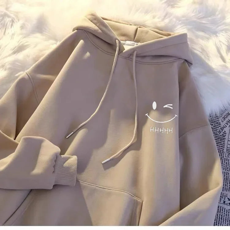 Femmes souriant visage drôle mode Couple pull à capuche américain lourd ample épaissi cachemire sweat à capuche pour garçon pull haut