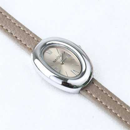 Belles montres ovales pour femmes et filles, bracelet Simple en cuir et acier inoxydable, nouvelle collection 2025